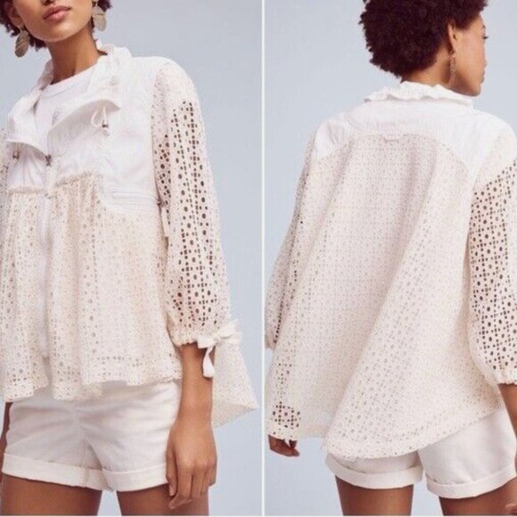 NEW! Anthropologie HEI Eyelet Swing Windbreaker Jacket Zip Front Pockets Large - Picture 16 of 16